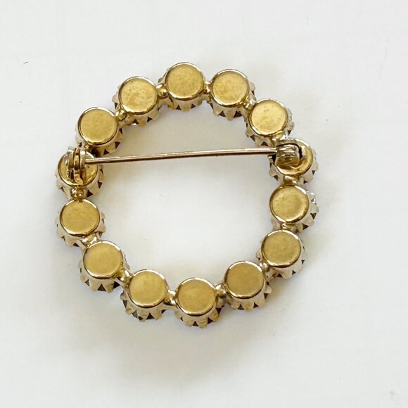 Vintage Aurora Borealis Crystal Circle Brooch Pin Gold-Tone - Picture 3 of 5